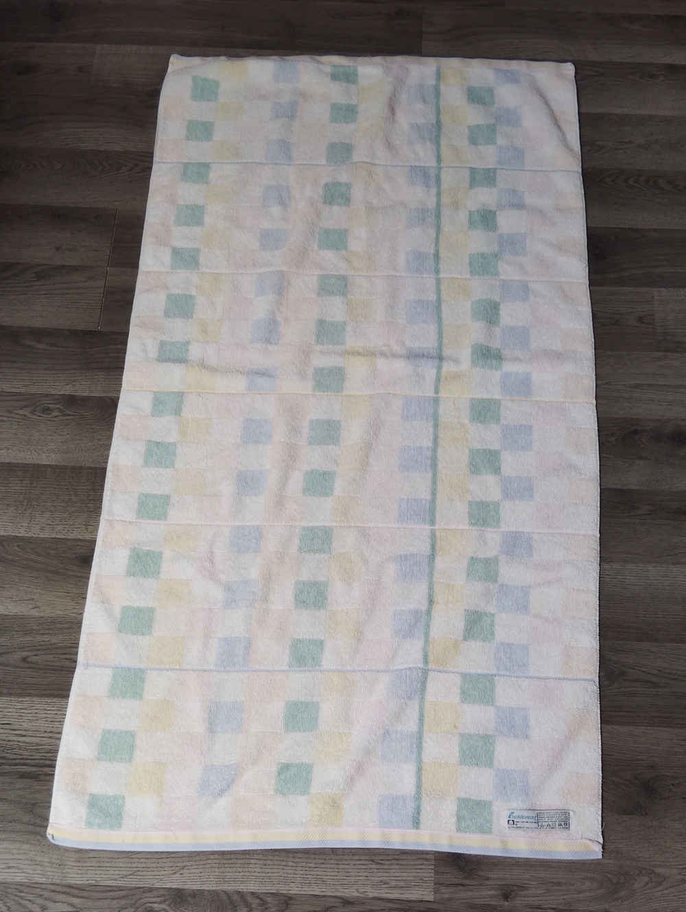 Fieldcrest Pastel Checkered Cotton Bath Towel - Mint, Baby Blue, Pale Yellow